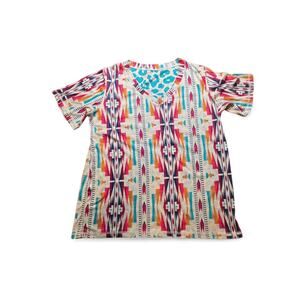 Reversible Boho Leopard Aztec Print V Neck Top Womens Boutique Southwest